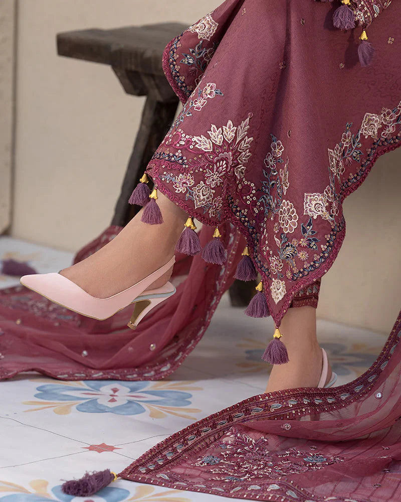 HS Collectionss Winter 3PC Dhanak Sequence Embroidered Suit with Dhanak Shawl & Trouser – HSC-4087