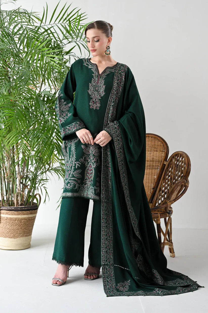 HS CollectionsWinter 3PC Dhanak Embroidered Suit with Embroidered Shawl & Trouser HSC–4190