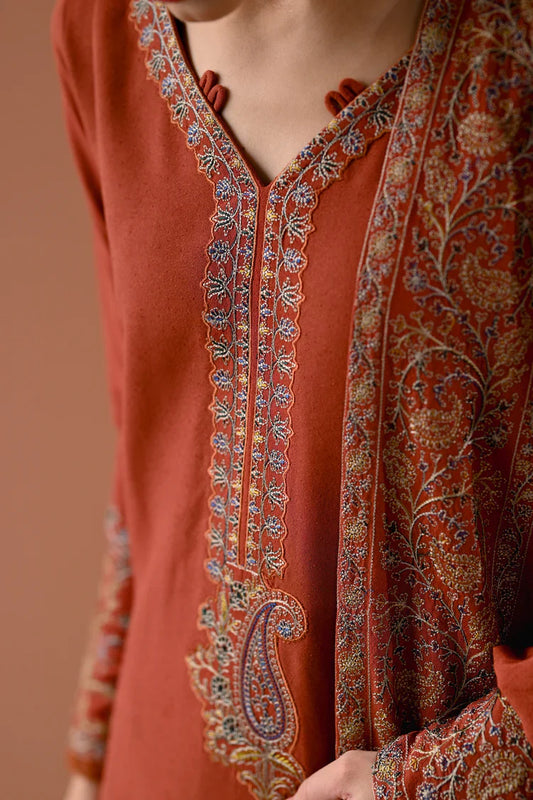 HS Collectionss Winter 3PC Dhanak Embroidered Suit with Embroidered Shawl HSC-4313