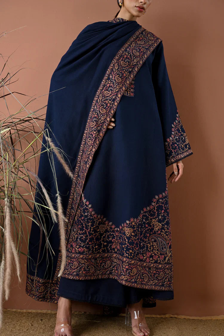 HS Collectionss Winter 3PC Dhanak Embroidered Suit – Embroidered Shirt, Shawl & Trouser HSC-4358