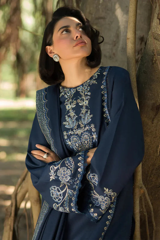 HS Collectionss Winter 3PC Dhanak Embroidered Suit – Shirt, Embroidered Shawl & Trouser | HSC-4174