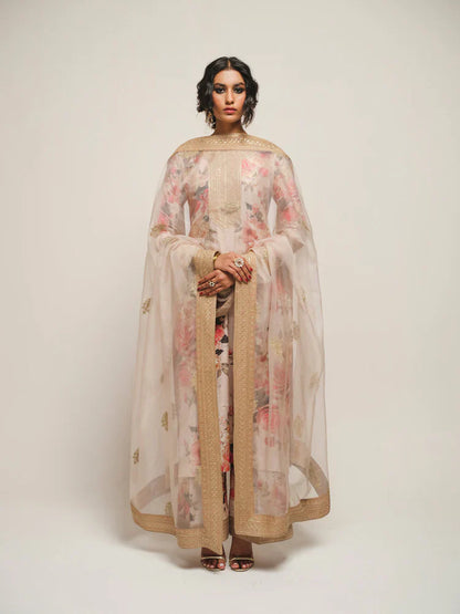 HS Collectionss Winter 3PC Shamoze Silk Printed Embroidered Suit with Soft Silk Dupatta & Embroidered Trouser HSC–1721