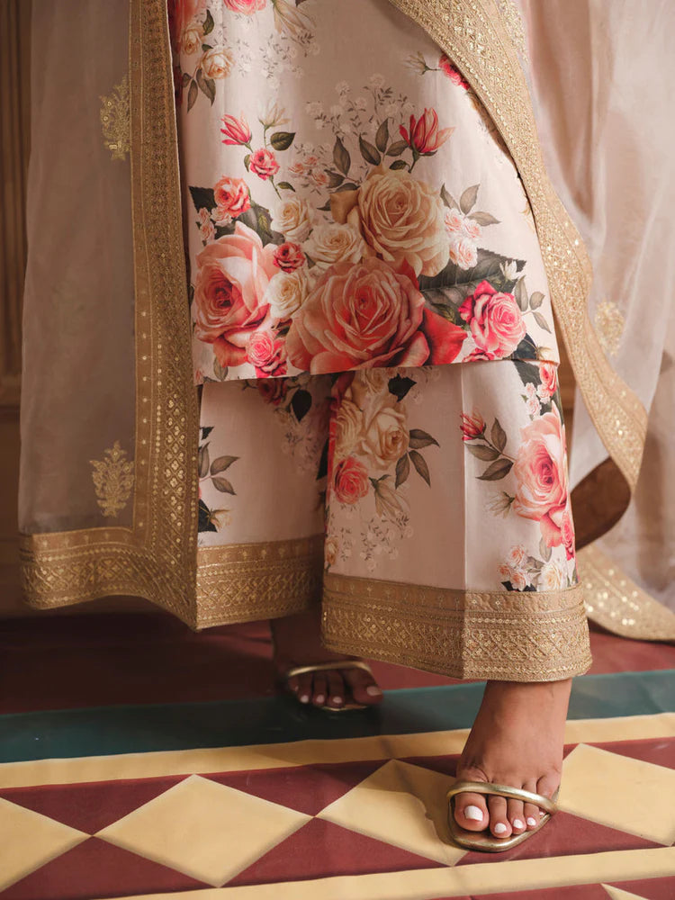 HS Collectionss Winter 3PC Shamoze Silk Printed Embroidered Suit with Soft Silk Dupatta & Embroidered Trouser HSC–1721