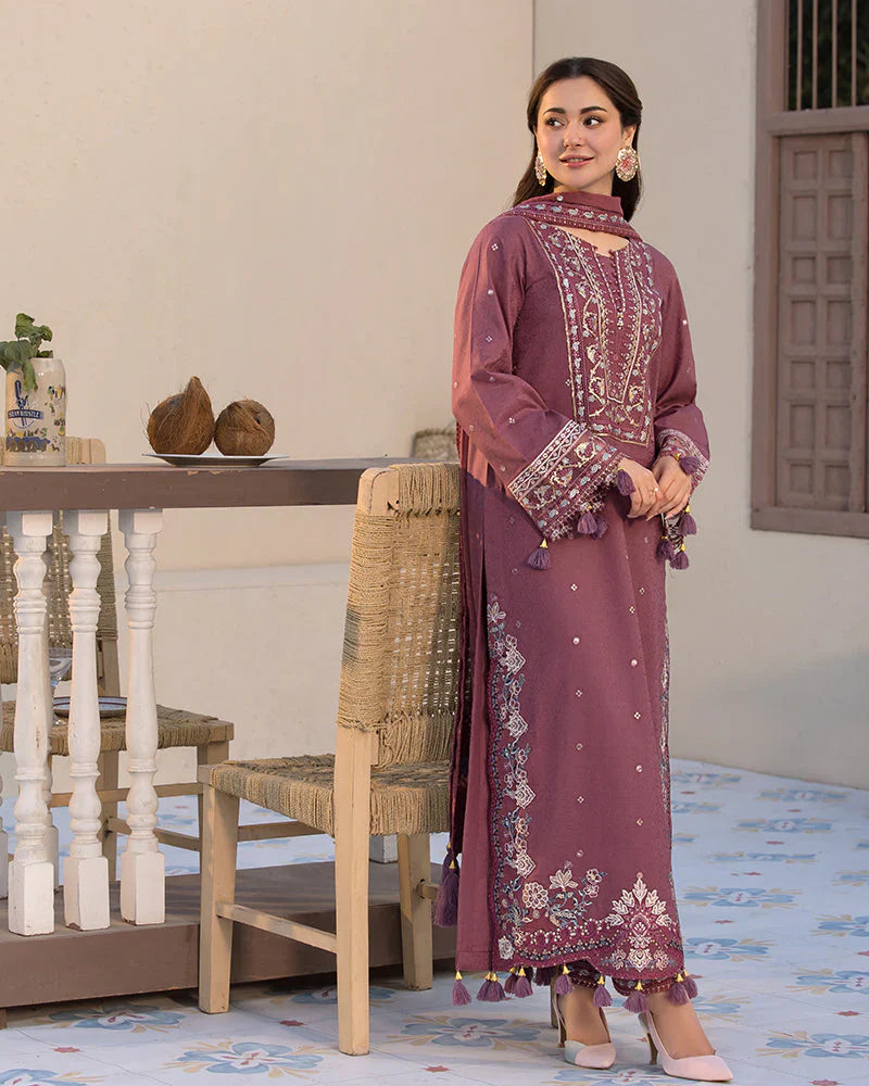HS Collectionss Winter 3PC Dhanak Sequence Embroidered Suit with Dhanak Shawl & Trouser – HSC-4087