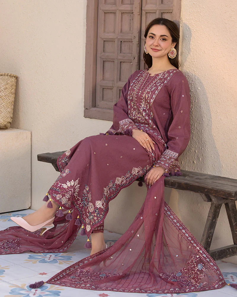 HS Collectionss Winter 3PC Dhanak Sequence Embroidered Suit with Dhanak Shawl & Trouser – HSC-4087