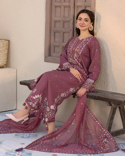 HS Collectionss Winter 3PC Dhanak Sequence Embroidered Suit with Dhanak Shawl & Trouser – HSC-4087