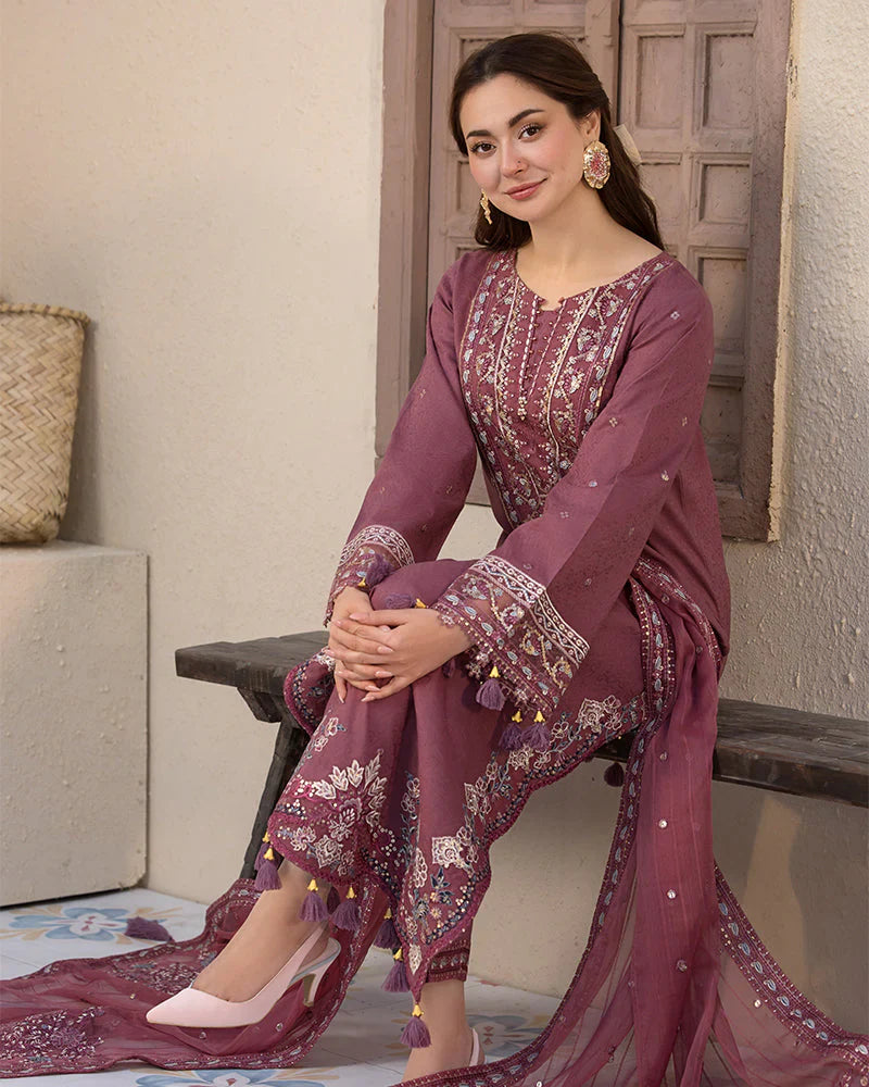 HS Collectionss Winter 3PC Dhanak Sequence Embroidered Suit with Dhanak Shawl & Trouser – HSC-4087