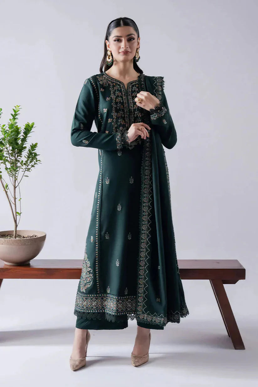HS Collectionss Winter 3PC Dhanak Embroidered Suit with Embroidered Shawl & Trouser HSC–4165