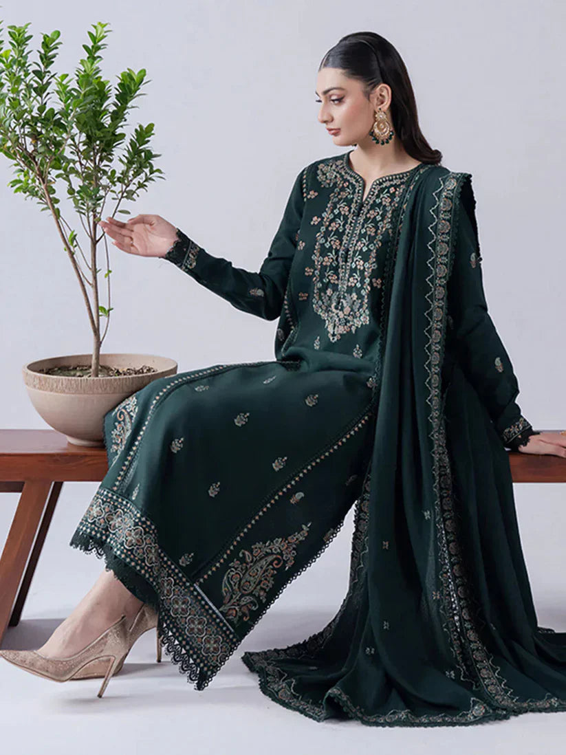 HS Collectionss Winter 3PC Dhanak Embroidered Suit with Embroidered Shawl & Trouser HSC–4165