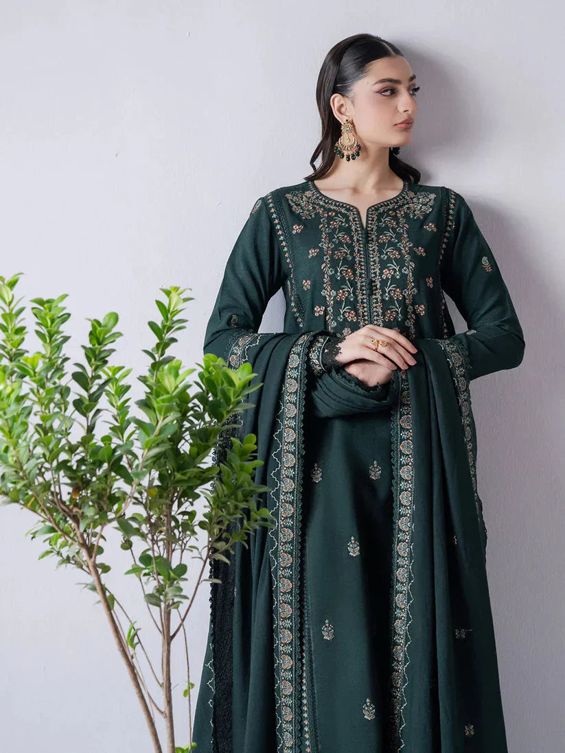 HS Collectionss Winter 3PC Dhanak Embroidered Suit with Embroidered Shawl & Trouser HSC–4165