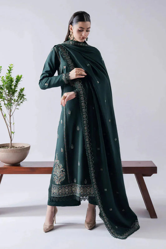 HS Collectionss Winter 3PC Dhanak Embroidered Suit with Embroidered Shawl & Trouser HSC–4165