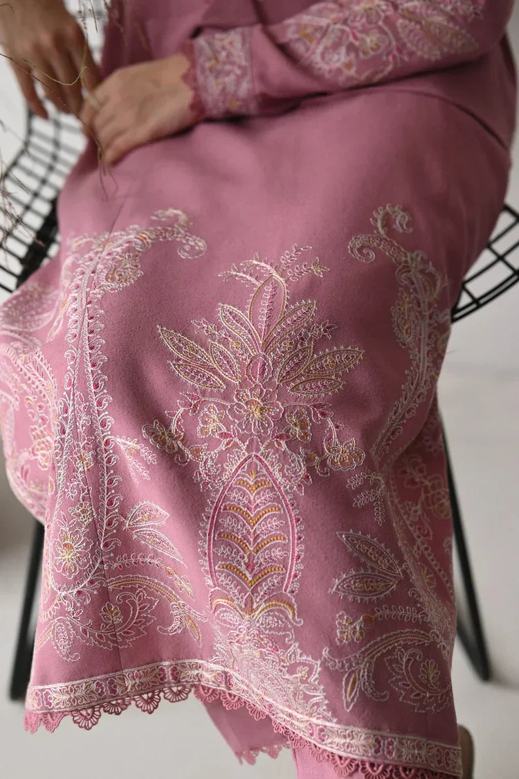 HS Collectionss Winter 3PC Dhanak Embroidered Suit with Matching Shawl – Dusty Pink HSC-4189