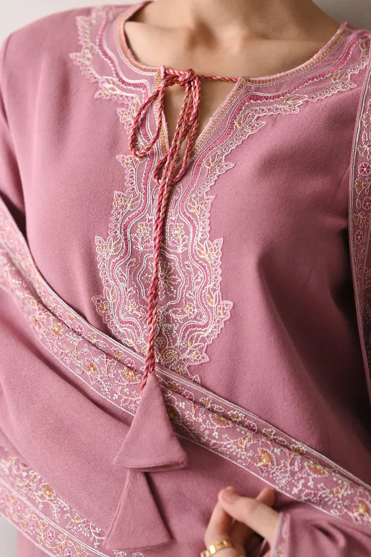 HS Collectionss Winter 3PC Dhanak Embroidered Suit with Matching Shawl – Dusty Pink HSC-4189