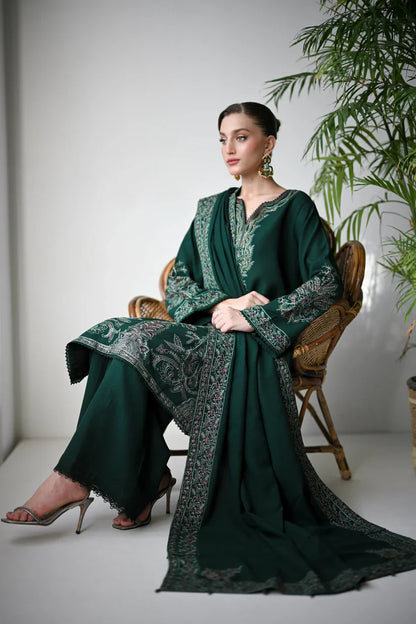 HS CollectionsWinter 3PC Dhanak Embroidered Suit with Embroidered Shawl & Trouser HSC–4190