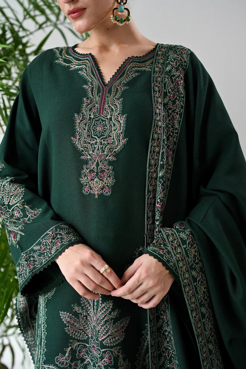 HS CollectionsWinter 3PC Dhanak Embroidered Suit with Embroidered Shawl & Trouser HSC–4190