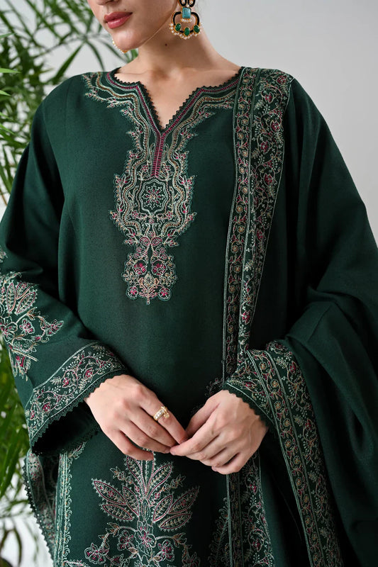 HS CollectionsWinter 3PC Dhanak Embroidered Suit with Embroidered Shawl & Trouser HSC–4190