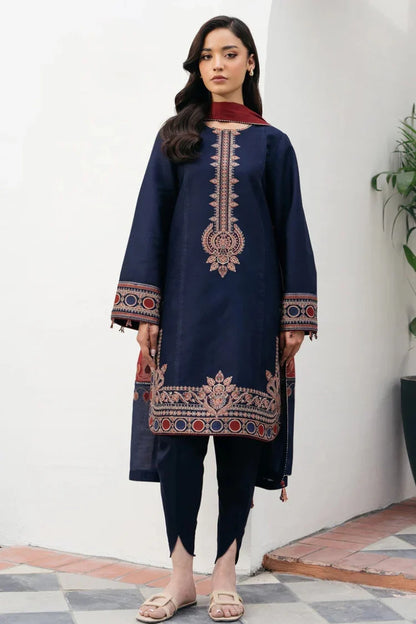 HS Collectionss Winter 3PC Dhanak Embroidered Suit with Courtrai Printed Shawl & Trouser HSC–4301