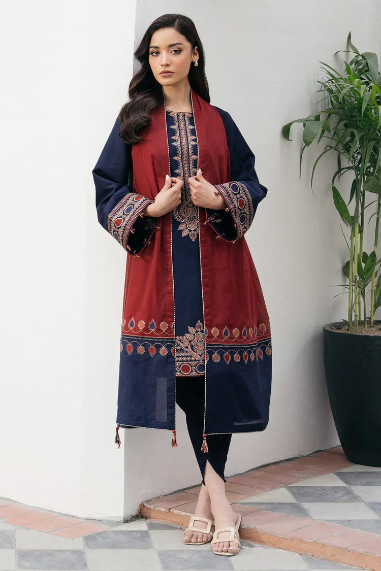 HS Collectionss Winter 3PC Dhanak Embroidered Suit with Courtrai Printed Shawl & Trouser HSC–4301