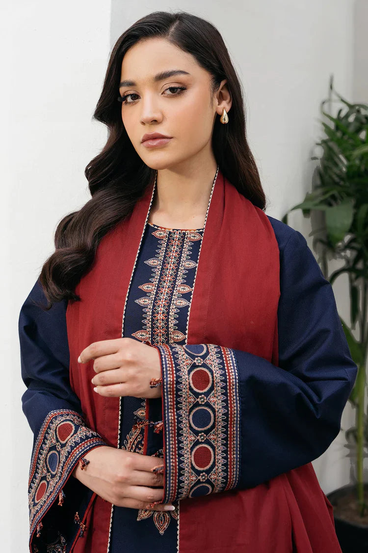 HS Collectionss Winter 3PC Dhanak Embroidered Suit with Courtrai Printed Shawl & Trouser HSC–4301