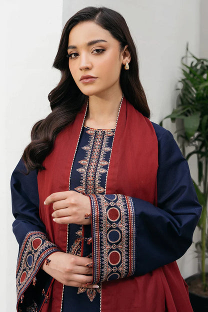 HS Collectionss Winter 3PC Dhanak Embroidered Suit with Courtrai Printed Shawl & Trouser HSC–4301
