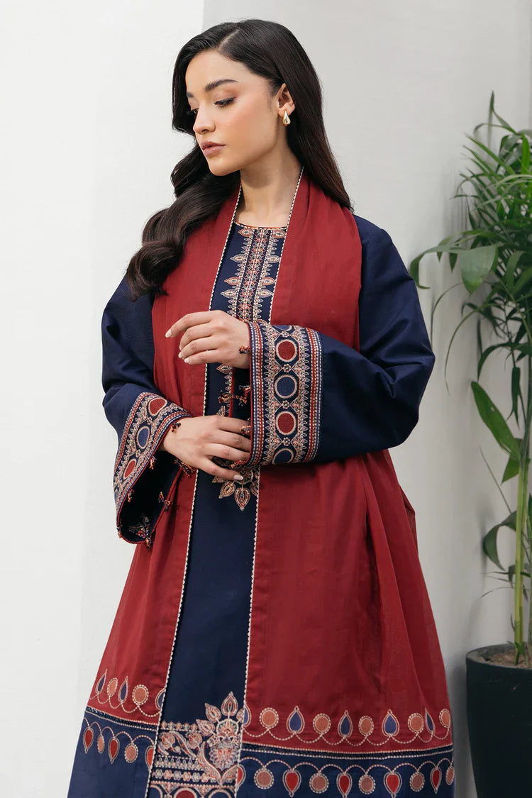 HS Collectionss Winter 3PC Dhanak Embroidered Suit with Courtrai Printed Shawl & Trouser HSC–4301
