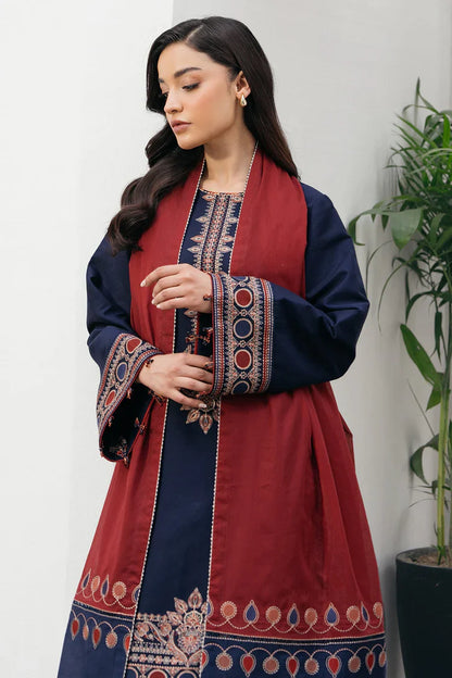 HS Collectionss Winter 3PC Dhanak Embroidered Suit with Courtrai Printed Shawl & Trouser HSC–4301