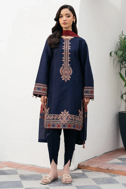 HS Collectionss Winter 3PC Dhanak Embroidered Suit with Courtrai Printed Shawl & Trouser HSC–4301