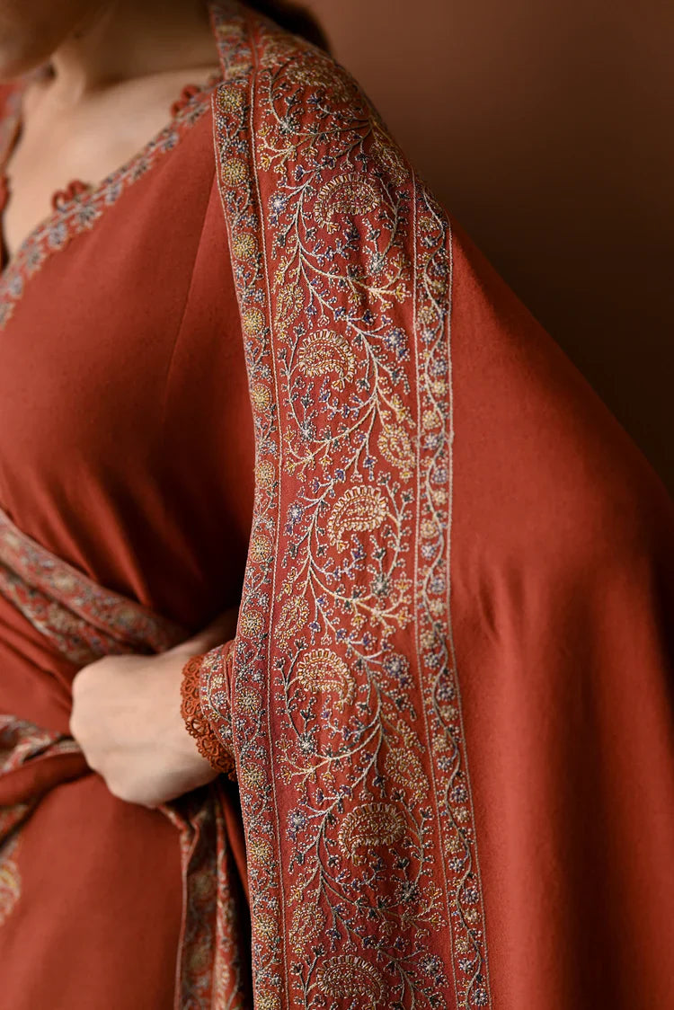 HS Collectionss Winter 3PC Dhanak Embroidered Suit with Embroidered Shawl HSC-4313