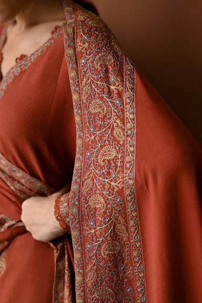 HS Collectionss Winter 3PC Dhanak Embroidered Suit with Embroidered Shawl HSC-4313