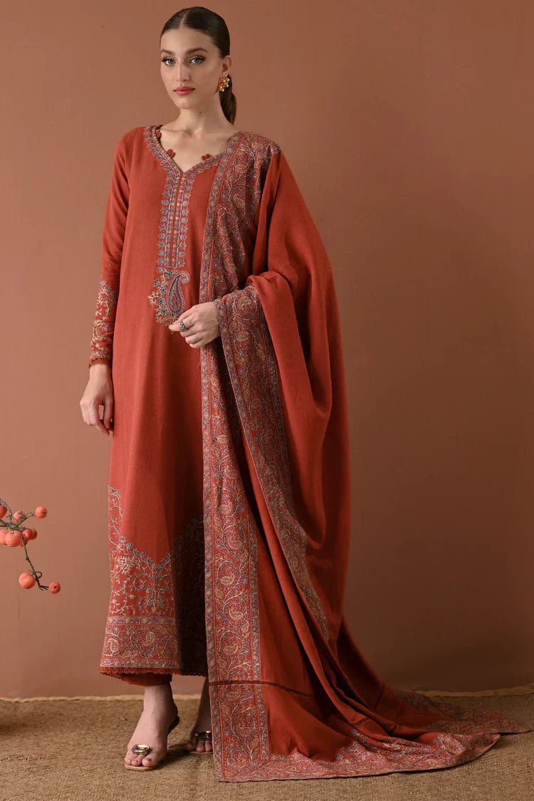 HS Collectionss Winter 3PC Dhanak Embroidered Suit with Embroidered Shawl HSC-4313