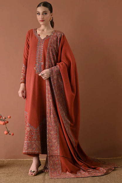 HS Collectionss Winter 3PC Dhanak Embroidered Suit with Embroidered Shawl HSC-4313