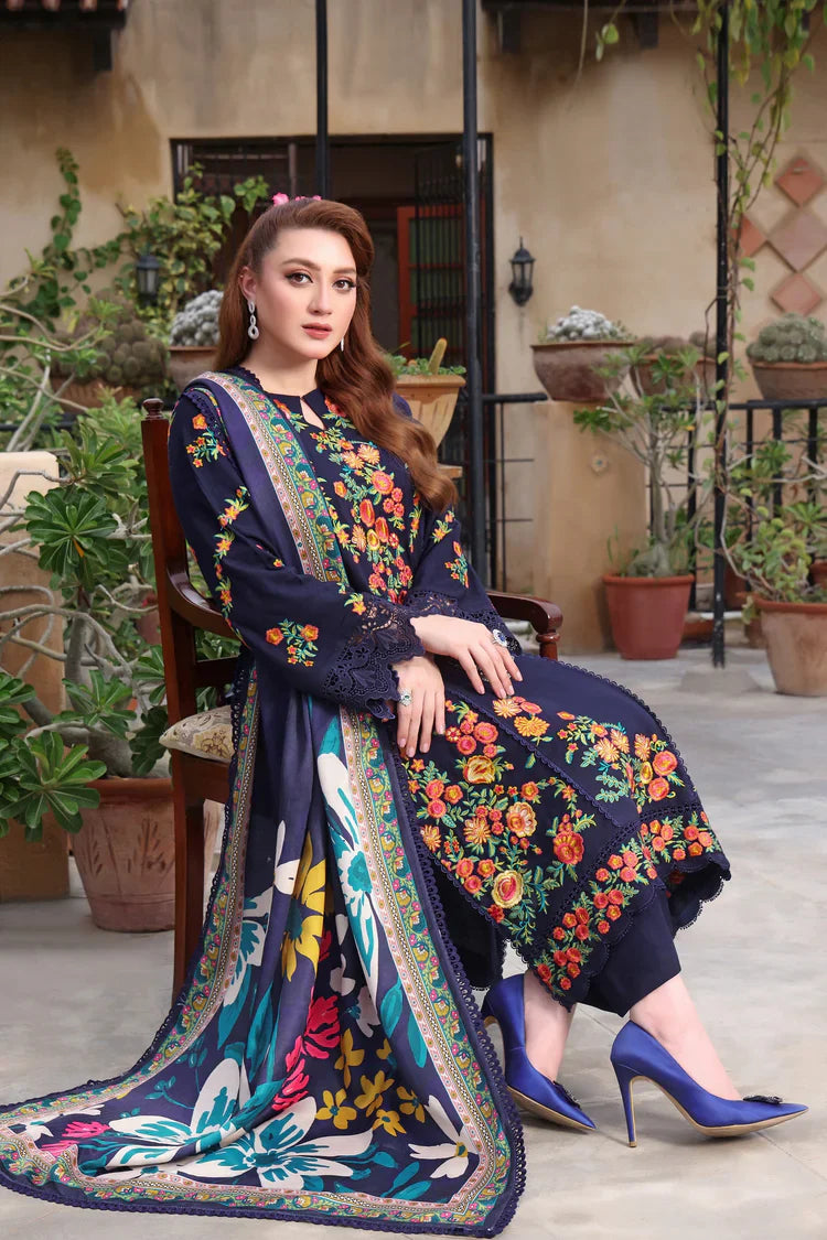 HS Collectionss Winter 3PC Dhanak Embroidered Suit with Courtrai Printed Shawl & Trouser –  HSC-4316