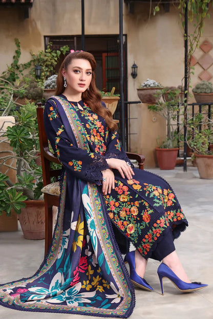 HS Collectionss Winter 3PC Dhanak Embroidered Suit with Courtrai Printed Shawl & Trouser –  HSC-4316