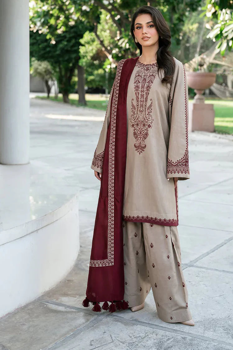 HS Collectionss Winter 3PC Khaddar Embroidered Suit with Embroidered Shawl & Trouser – HSC-4320