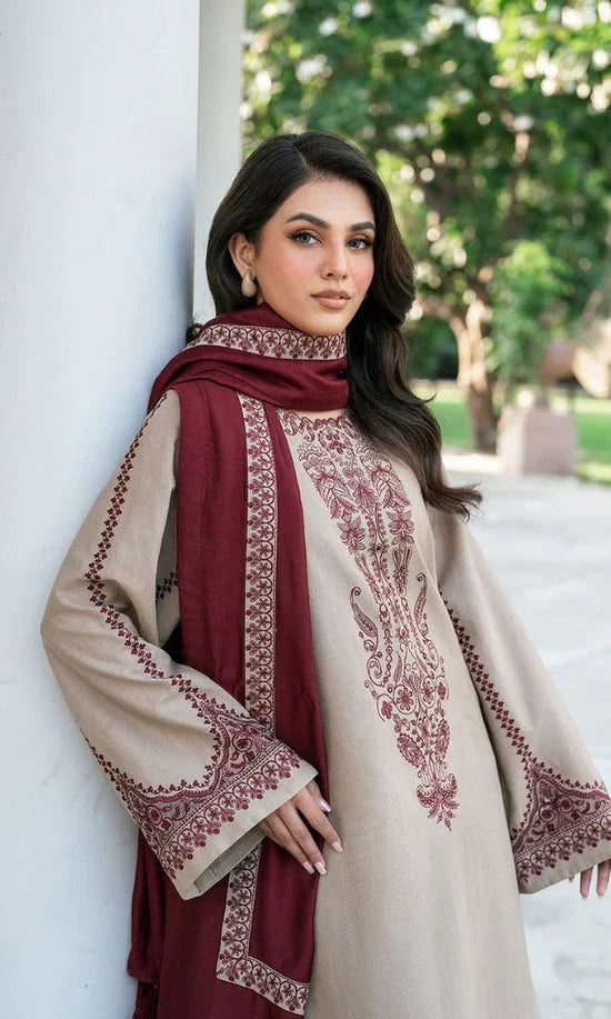 HS Collectionss Winter 3PC Khaddar Embroidered Suit with Embroidered Shawl & Trouser – HSC-4320