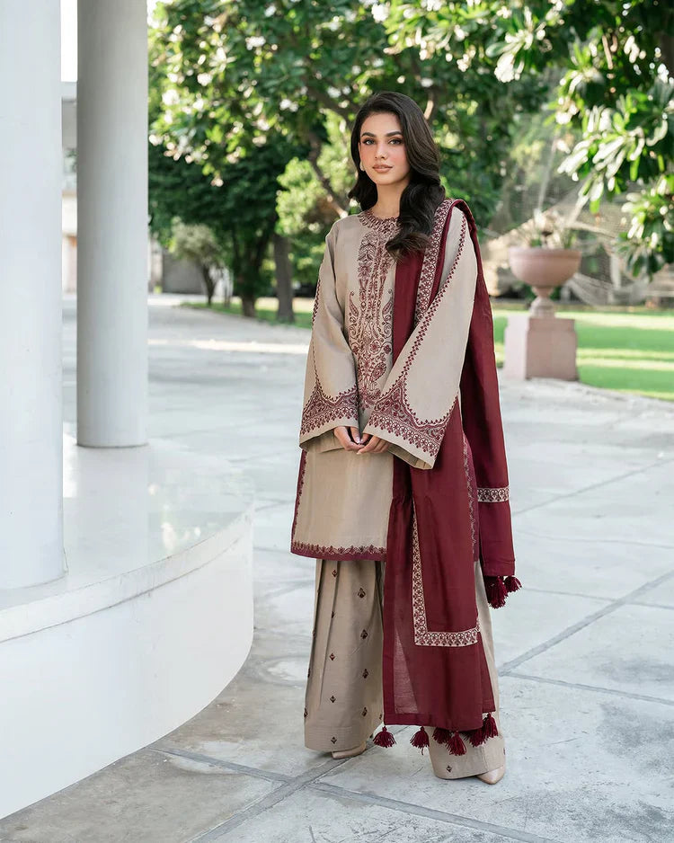 HS Collectionss Winter 3PC Khaddar Embroidered Suit with Embroidered Shawl & Trouser – HSC-4320