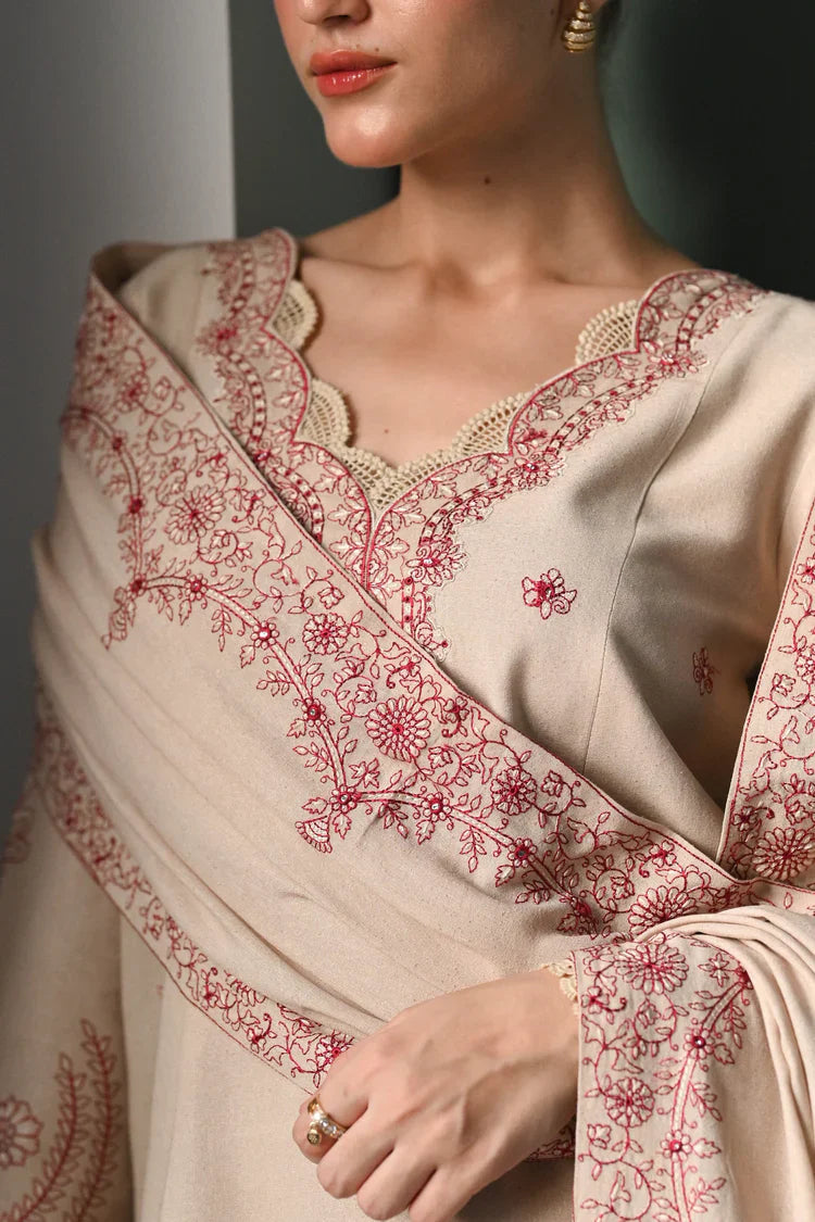 HS Collectionss Winter 3PC Dhanak Embroidered Suit – Shirt, Embroidered Shawl & Trouser | HSC-4352