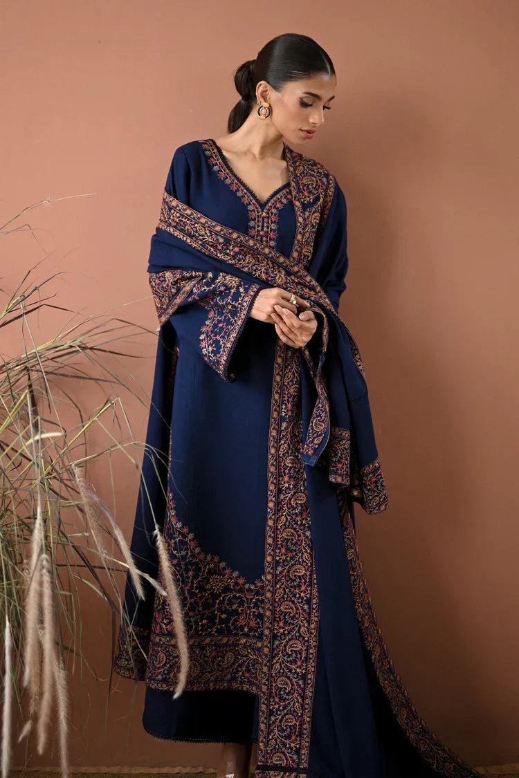HS Collectionss Winter 3PC Dhanak Embroidered Suit – Embroidered Shirt, Shawl & Trouser HSC-4358