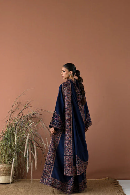 HS Collectionss Winter 3PC Dhanak Embroidered Suit – Embroidered Shirt, Shawl & Trouser HSC-4358