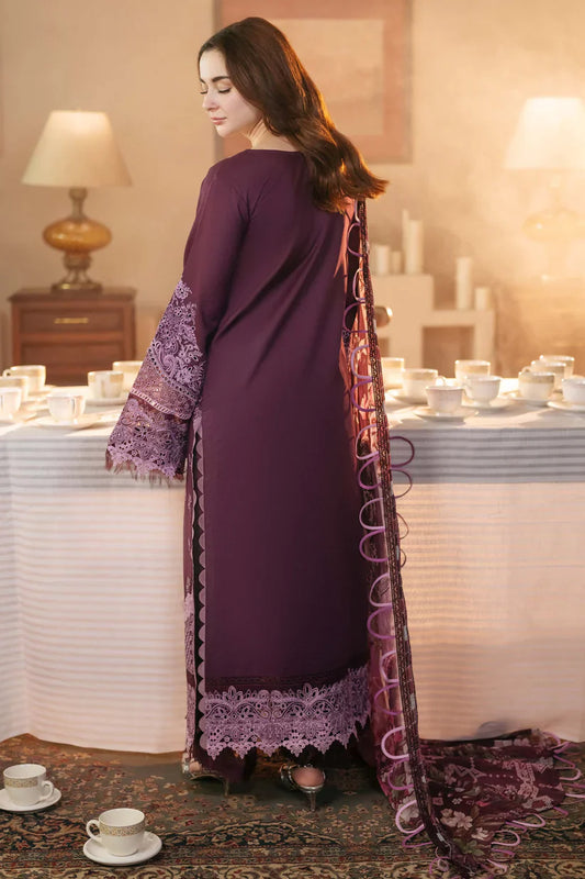 HS Collectionss Winter 3PC Dhanak Sequence Embroidered Suit with Embroidered Shawl – Plum Purple HSC-ADR-4152