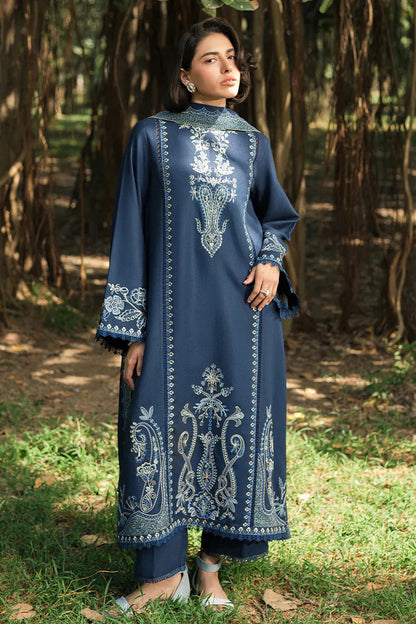 HS Collectionss Winter 3PC Dhanak Embroidered Suit – Shirt, Embroidered Shawl & Trouser | HSC-4174