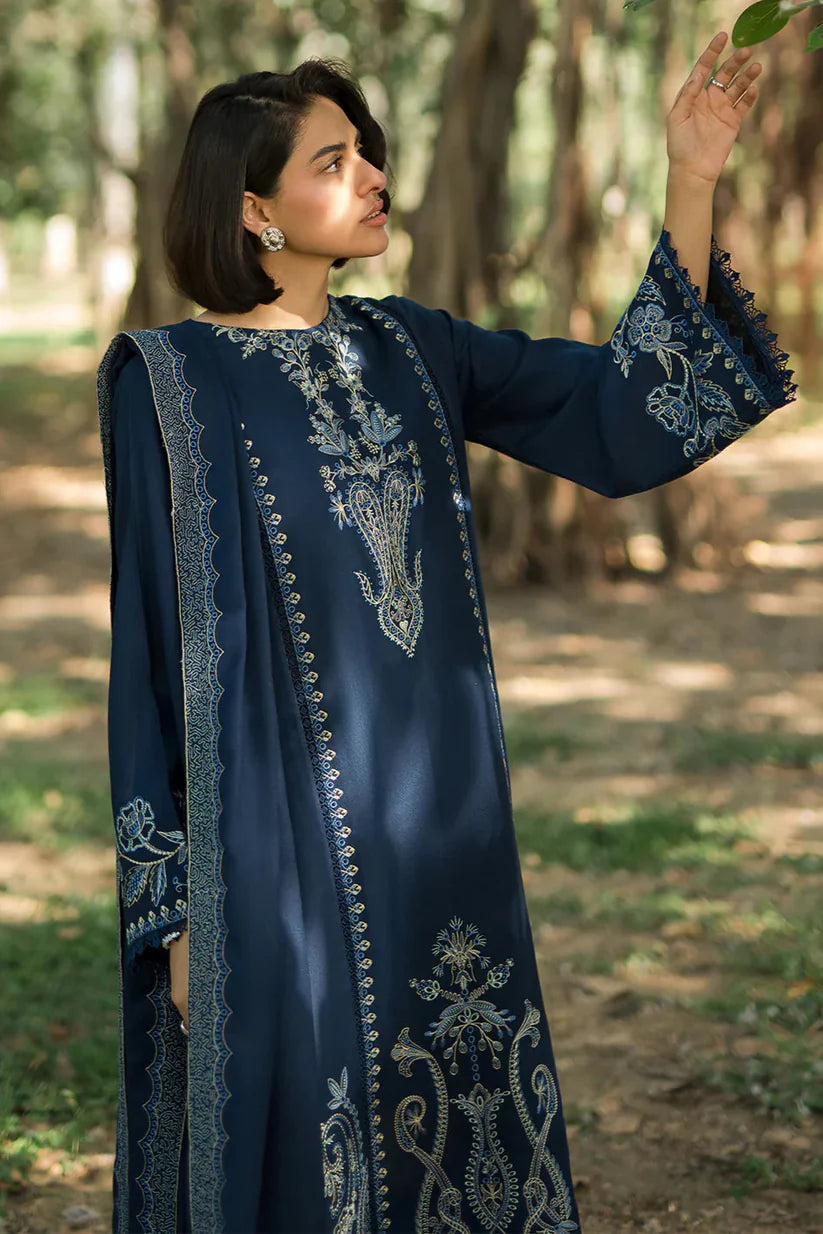 HS Collectionss Winter 3PC Dhanak Embroidered Suit – Shirt, Embroidered Shawl & Trouser | HSC-4174