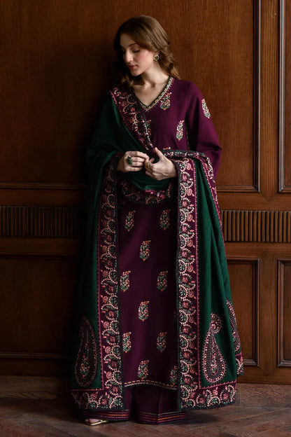 HS Collectionss Winter 3PC Khaddar Embroidered Suit with Dhanak Embroidered Shawl and HSC-4331