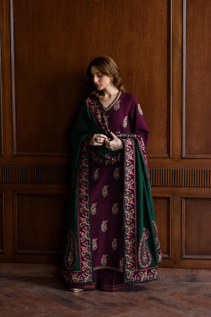 HS Collectionss Winter 3PC Khaddar Embroidered Suit with Dhanak Embroidered Shawl and HSC-4331