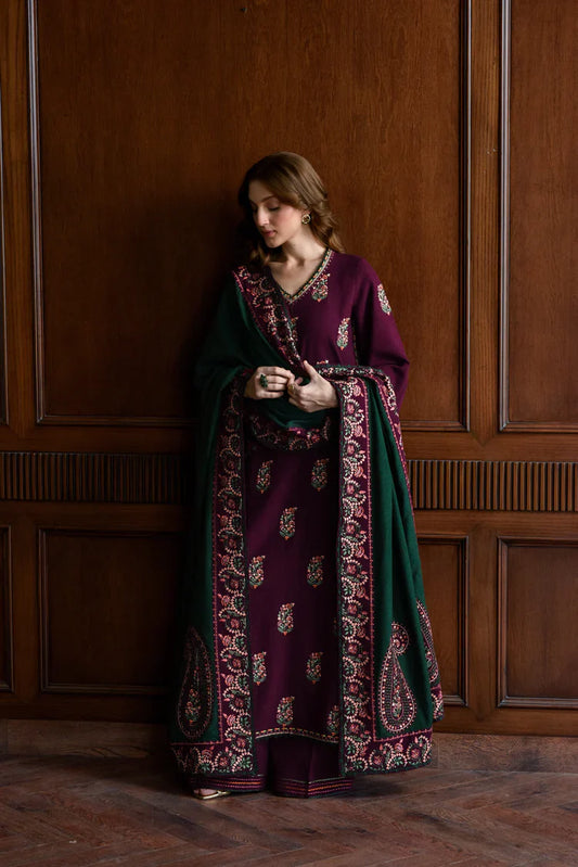 HS Collectionss Winter 3PC Khaddar Embroidered Suit with Dhanak Embroidered Shawl and HSC-4331